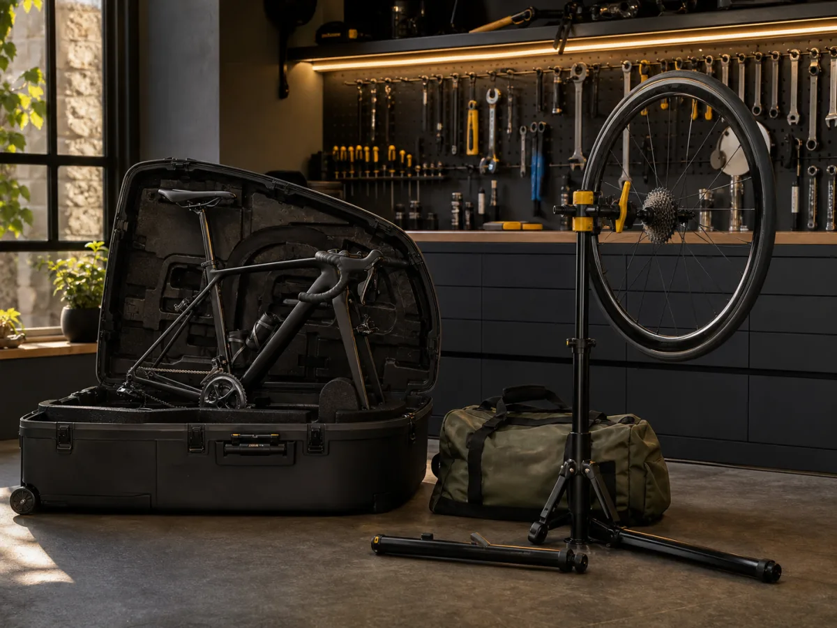 Bike u travel caseu spreman za servis i putovanje